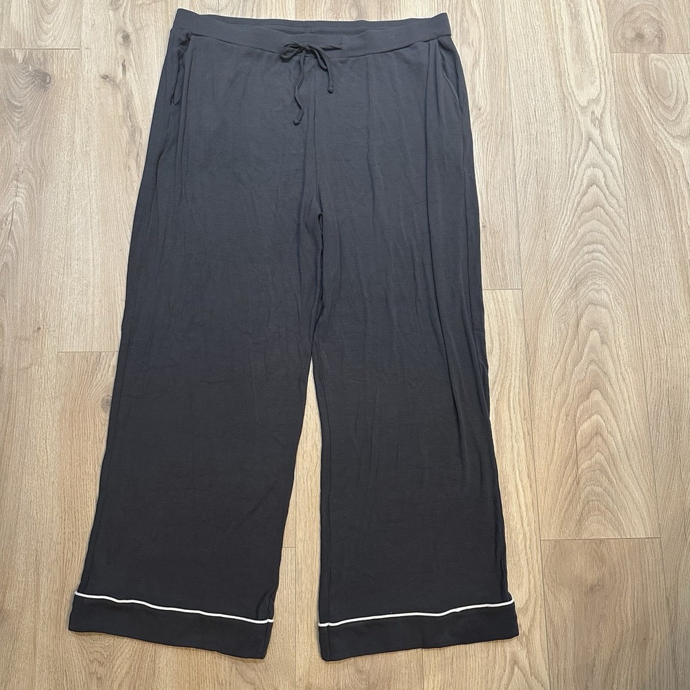 Cozy Earth Women's Bamboo Rib Knit Collared Button-Up Pajama Set 2XL Gray - Picture 6 of 8